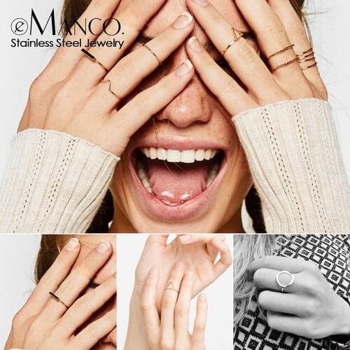 E-Manco Trendy Stainless Steel Rings for women Vintage Geometric pinky ring Dainty stackable Round midi rings jewellery