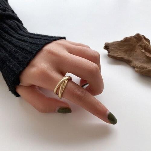 SRCOI Triple Circles Gold Color Metal Finger Ring 2020 New Three Round Fashion Simple Plated Alloy Ring For Women Party Wedding