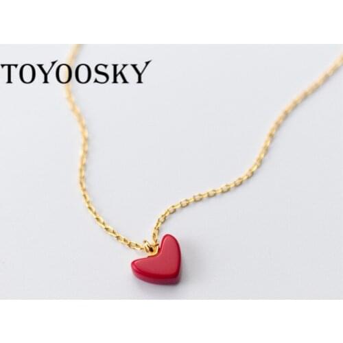Tiny Resin Red Heart Necklaces & Pendants 925 Sterling Silver Classic Girls Jewelry For Women Choker Necklace Valentine Day Gift