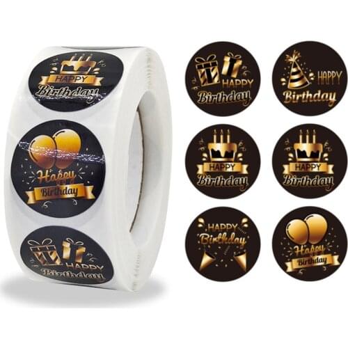 Round Happy Birthday Stickers Birthday Party Gift Packaging Seal Labels for Scrapbooking Cards Deco Baby Shower Candy Box Decor