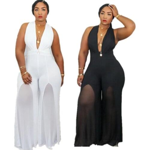 Summer Jumpsuit Women Sexy Vneck Sleeveless Ladies Jumpsuits High Waist Office Plus Size Chiffon Jumpsuit Dropshipping Wholesale
