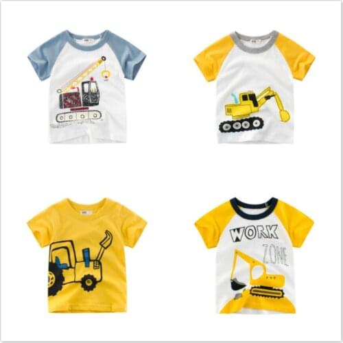 Summer Baby Boys Clothes Cotton Short Sleeve T-Shirts Children Cartoon Excavator Print Baby Girls O-Neck Kids Clothes Tops Tees