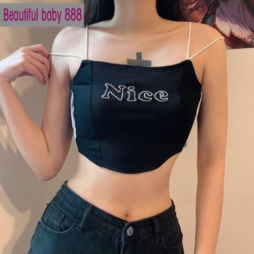 Meqeiss Chic Letter Patchwork Knitting Camisole Woman Summer Street Black Simple Crop Tops High Quality Casual Female Tank Top