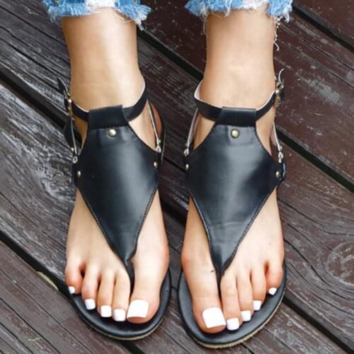 Fashion Women Flip Flops Summer Sexy Sandals PU Buckle Beach Sandals Plus Size Female Casual Flats Shoes