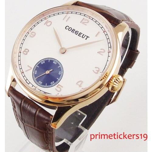 44mm Corgeut white dial rose golden case 6498 hand winding movement mens watch 20