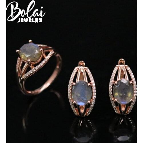 2021 New 925 sterling silver natural labradorite oval 8*10mm ring earrings set,Fine jewelry is the perfect gift for your lover
