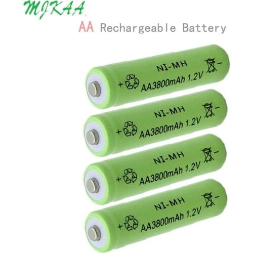 4Pcs Ni-MH 1.2V 3800mAh Green AA Rechargeable Nickel-metal Hydride Battery 14mm*50mm
