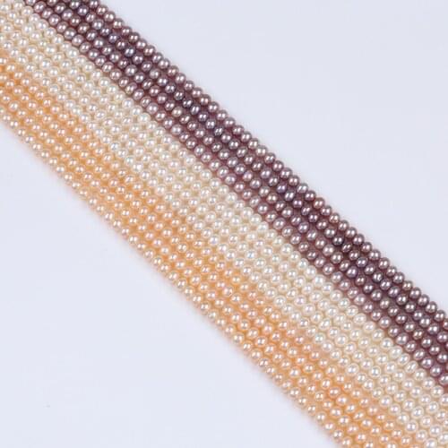 Good Quality 5-6mm White Pink Purple Color Natural Button Pearl Strand For Jewelry Making