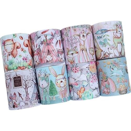 50yards/lot) FLRARIBBON 38mm 75mm new watercolor wild farm animals ribbon