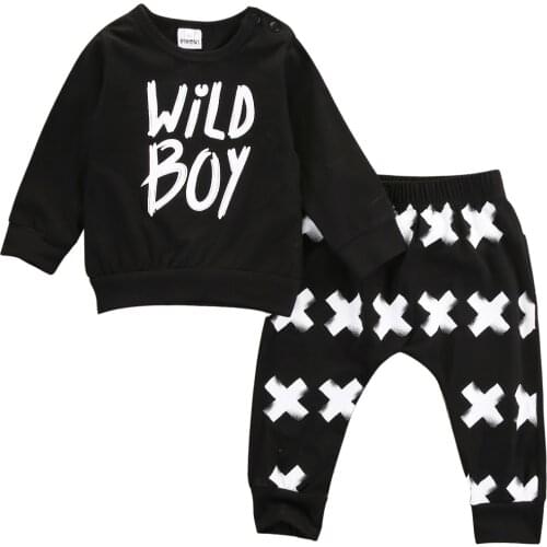 Autumn Winter Newborn Baby Boys Clothing Long Sleeve Letter Printed T Shirt Tops+ Long Pants 2PCs Outfits Clothes Set