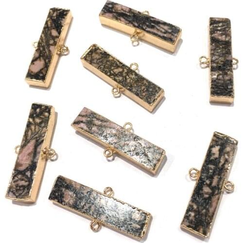 Natural stone pendant fashion Rectangular shape Double hole connector for Jewelry Making DIY Necklace Accessories Size 18x35mm