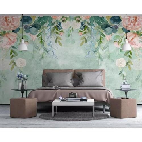 Beibehang Custom wallpaper Nordic small fresh hand-painted watercolor cartoon flowers pastoral mural TV background 3d wallpaper