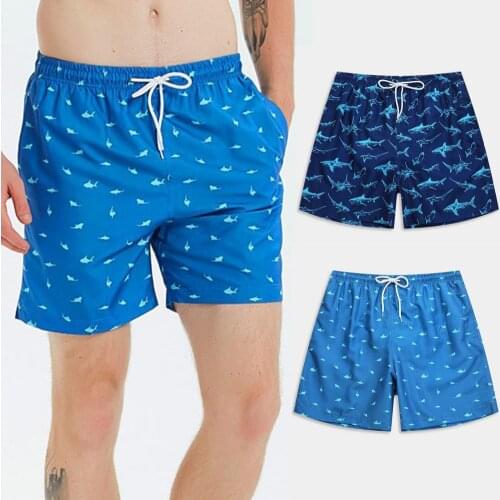 Mens Beach Shorts Quick Dry Shark Print Casual Men Drawstring Loose Shorts Breathable Summer Male Shorts Sportswear Streetwear