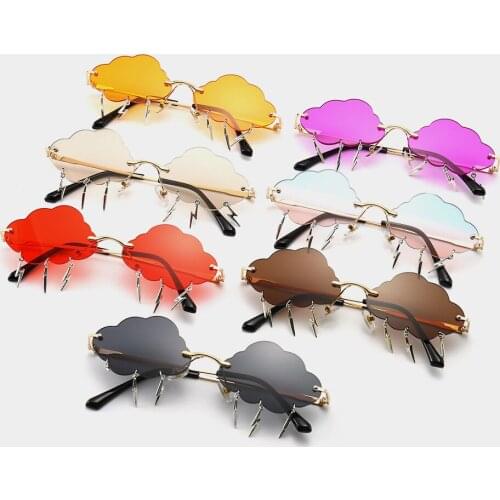 Vintage Rimless Sunglasses Women 2020 Clouds Steampunk Sunglasses Men Frameless Glasses Lightning Pendant Shades Oculos UV400