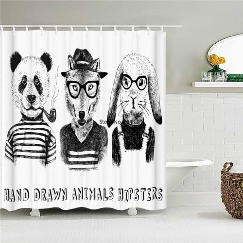 Funny Animal Printed Fabric Shower Curtains Cute Cartoon Dog Cat Fox Bath Screen Waterproof Products Bathroom Decor with Hooks