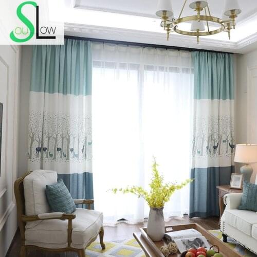 Slow Soul deer New Chinese Cotton Embroidered Curtain Curtains For Living Room Rideaux Kitchen Pastoral Animal Bedroom Kids