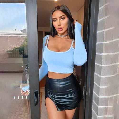 Frauen T-Shirts Langarm Sexy Schlank Bodycon Zwei-stück Frauen T-Shirts und Leibchen Herbst Mode Casual Streetwear