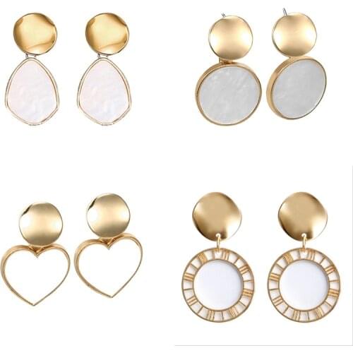 2021 Trend Korean Statement Earrings for Women White Black Cute Arcylic Geometric Dangle Drop Gold Earrings Brincos Jewelry
