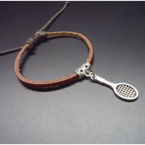 Handmade Best Friend Vintage Cute Racket Charm Genuine Leather Bracelets for Women Femme Homme Men Jewelry Christmas Gift 2016