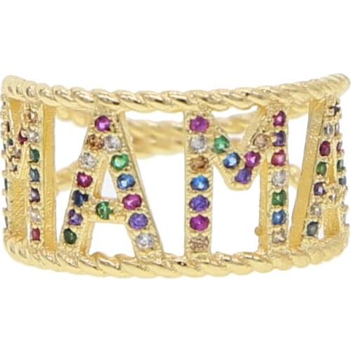 Colorful Cz Fashion Ring For Women Mothers Day Gift Jewelry 2021 Elegant Paved Multi Color Rainbow Cz Mama Letter Finger Rings