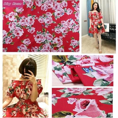 Red Rose Majolica Printed 100% Cotton Poplin Fabric For Sewing Baby Kids Clothing Colorful Cotton Fabric For Girls Dress DIY
