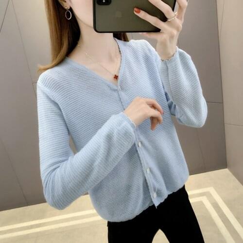 20080 (room 4, row 3, No.2) real shot V-neck solid button knitted cardigan 34