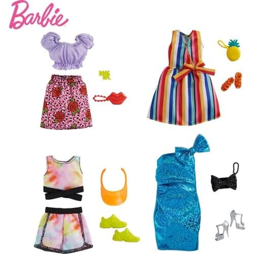 2021 Original Fashion Mattel Barbie Clothes Doll clothing Accessories Purse Shoes Set Genuine Top Brand Toys for Girls Children