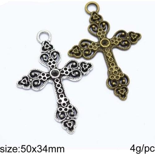 25pcs/lot Antique Bronze/Antique Silver Plated 50x34mm Alloy Crosses Charm Pendant Fit DIY Jewelry Making