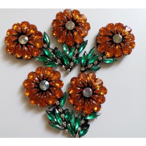 5pcs/lot orange flower Rhinestone beaded patches for Clothing Sew on Sequin Applique decorative parches for clothes bag