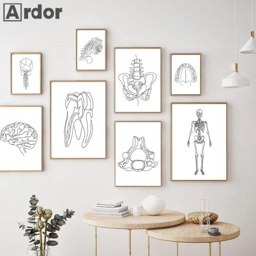 Abstract Brain Tooth Print Canvas Painting Anatomy Human Skeleton Poster Medicine Wall Art Pictures Clinic Doctor Office Decor