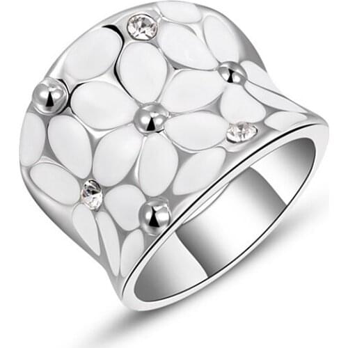 ARUEL Romantic Enamel Flower Jewelry Rings For Women Fashion Gold Color Crystal Finger Rings Brithday Bijouterie Accessories