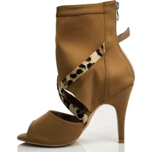 Professional Party Dance Boots Ladys Tan Strech Salsa Dance Shoes 10cm Heeled Women Latin Salsa Dancing Boots Girls Latin Salsa