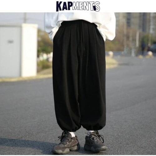 KAPMENTS Men Wide Legs Japanese Baggy Sweatpants 2021 Spring Mens Harajuku Casual Black Harem Pants Vintage Drawstring Joggers