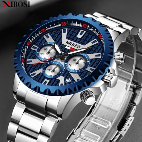 NIBOSI Fashion Top Luxury Brand Men Watches Waterproof Chronograph Stainless Steel Military Quartz Clock Relogio Masculino