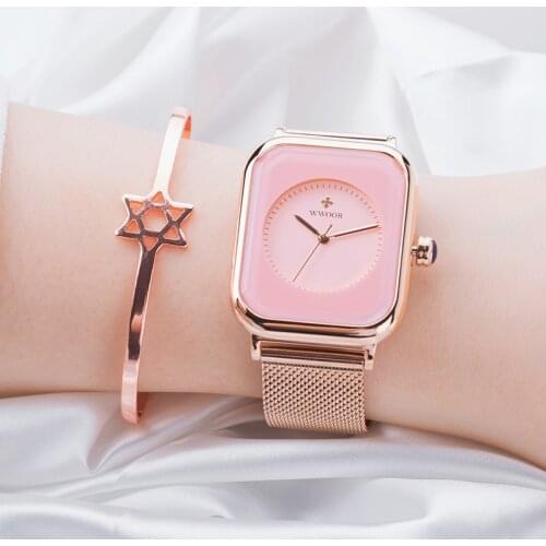 Relogio feminino 2020 WWOOR Womens Pink Watch Top Brand Luxury Ladies Rose Gold Quartz Watch Women Fashion Square Wrist Watches