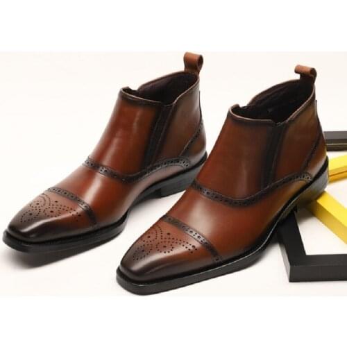 Spring Autumn British Style Retro Full Grain Leather High-top Men Business Boots Winter Sewing Male Brogue Botas 20200714