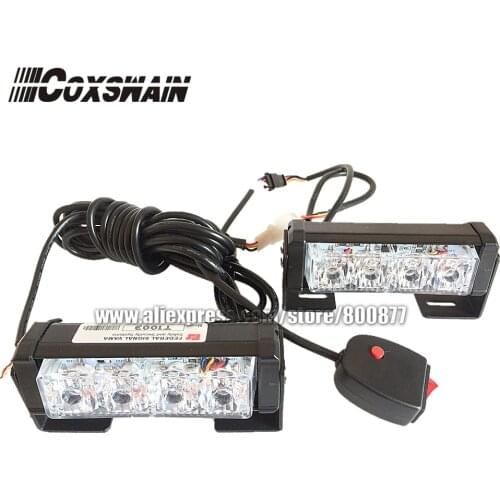 Dual Color 2X4 LED Universal Car Warning Strobe Flash Warning EMS Ambulance Emergency Light, 13 Modes DRL grill light (CS-4D-2)