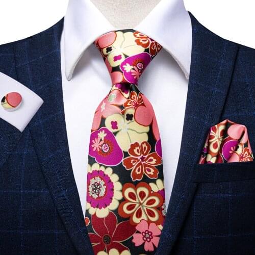 Hi-Tie Mens Tie Red Floral Luxury Silk Large NeckTie Neckwear Plaid Ties for Men Formal Dresses Gifts For Men Wedding Business