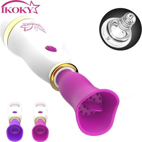 IKOKY Tongue Licking Vibrator Nipple Clitoris Licking Stimulator AV Stick Masturbator USB Charge 12 Speed Sex Toys for Woman