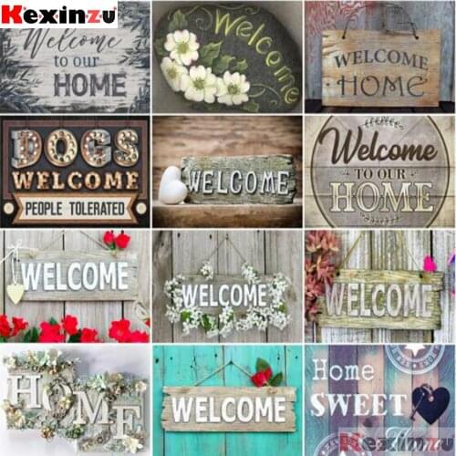 KEXINZU DIY Diamond Painting Text Welcome Home Full Square Rhinestone Of Picture Cross Stitch Mosaic Diamond Landscape Decor