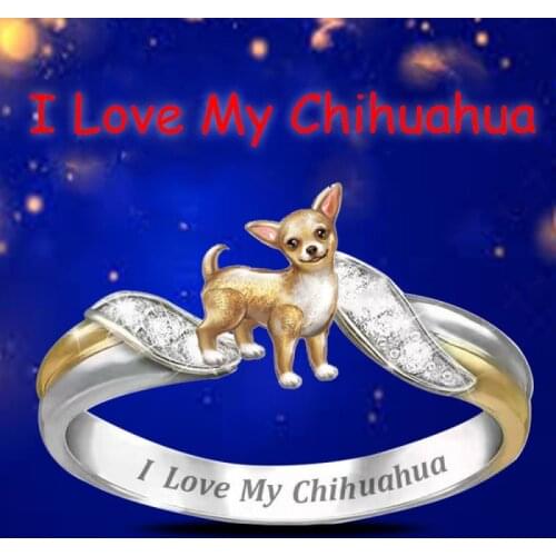 'I Love My Chihuahua'Cute Dog Ring 925 Sterling Silver 18K Gold Shih Tzu Dog Ring WomenS Ring Diamond Ring Anniversary Gift