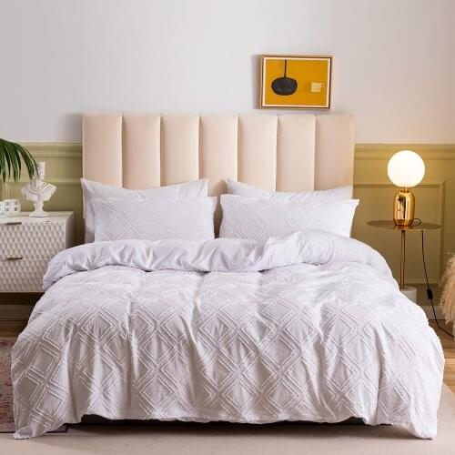 White Series Jacquard Bedding Set Simple Wave Cube Duvet Cover with Pillowcase Set US EU Full Queen King Size 2/3pcs Bed Set