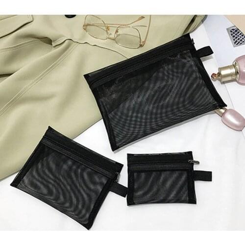 Zipper Black Cosmetic Bag Makeup Women Storage Transparent Mesh Organizer Wash Travel Portable Toiletry Multifunction