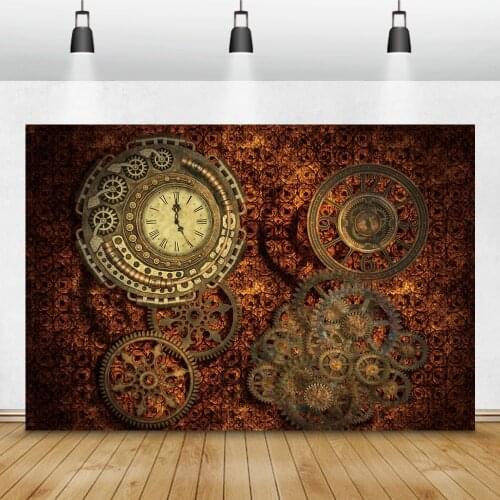 Laeacco Steampunk Machine Clock Gears Retro Style Photography Backdrops Photographic Backgrounds For Doll Pet Photophone Props