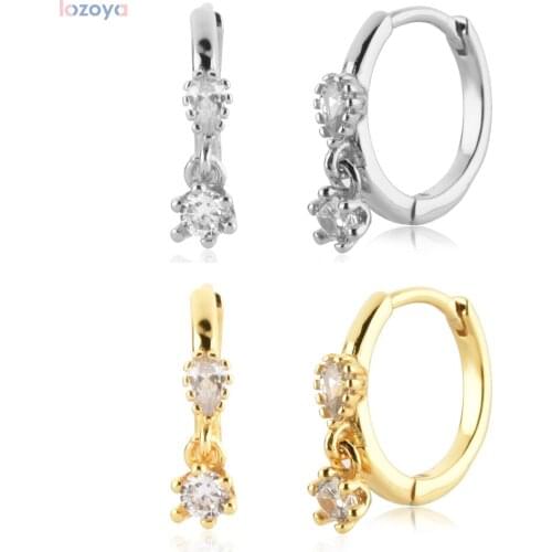 Lozoya 925 Sterling Silver Gold Ovals Zircon Huggies Loops Piercing Clips Luxury Jewelry Pendiente Jewelry Round Rock Puck Jewe