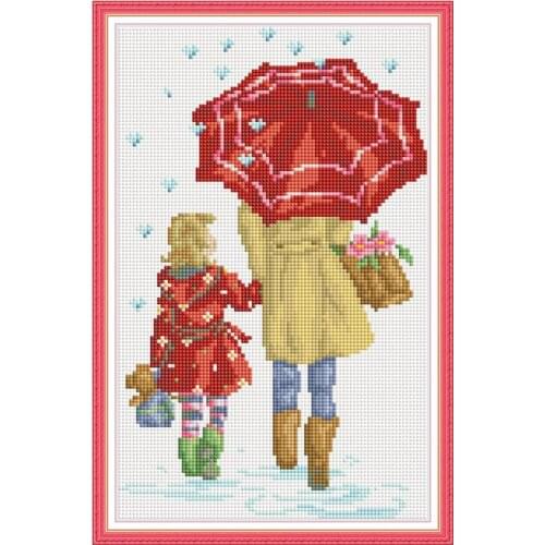 Mother and daughter in the under umbrella character pattern 5D diamond art full drill cross stitch kit diamond embroidery gift