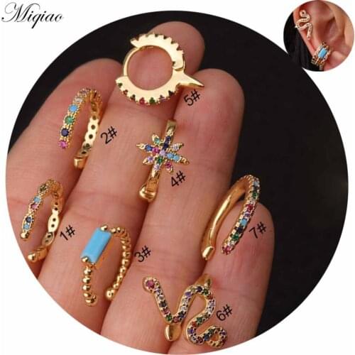 Miqiao 2pcs Fashion All-match Multicolor Diamond-studded U-shaped Ear Clip Ear Jewelry