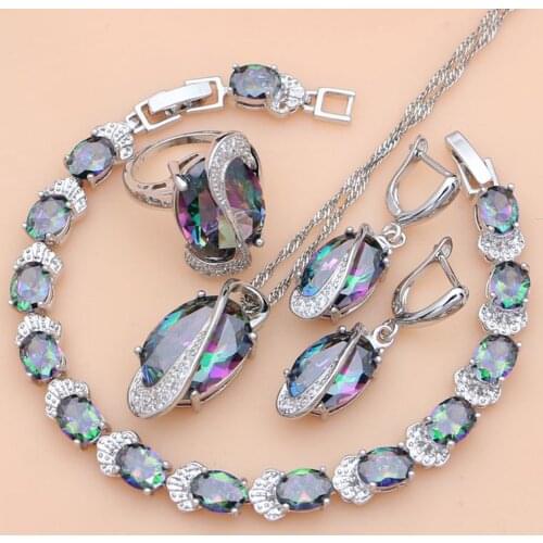 Mystic Rainbow Fire Cubic Zirconia Jewelry Sets Silver 925 Jewelry Decorations for women Earrings/Pendant/Necklace/Ring/Bracelet