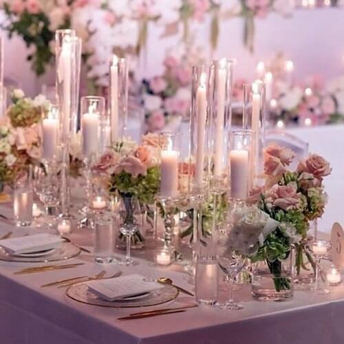 Clear cheap tall taper crystal tube candle holder set with acrylic lampshade for table top decorations yudao120