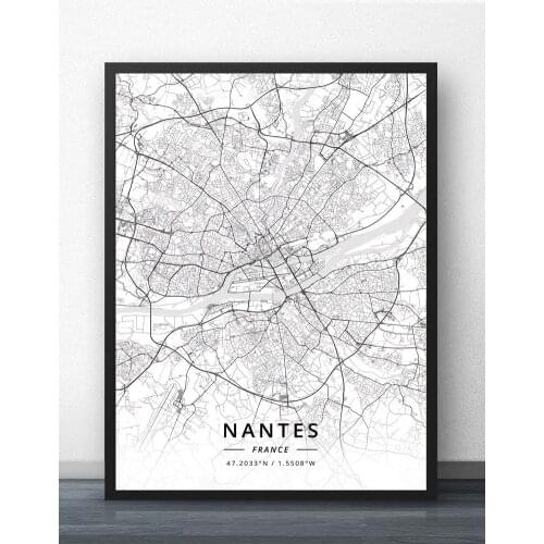 Nantes Nice Nimes Orleans Perpignan Reims Rennes Rouen Saint-Etienne Paul Strasbourg Toulon Toulouse Tours France Map Poster